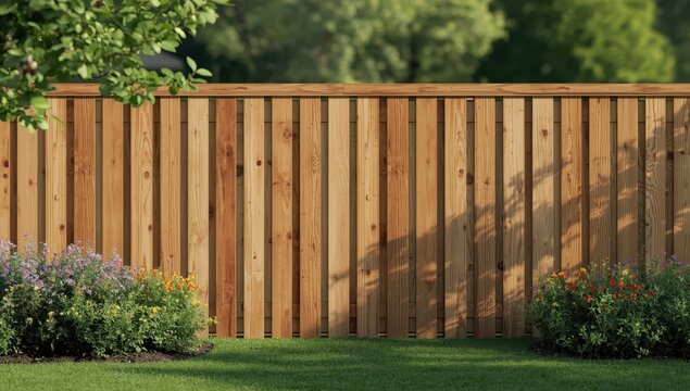 Unfinished chestnut wood garden fence, secluded