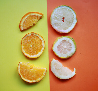 Naranja y lim&oacute;n fondo amarillo y c&iacute;trico endocarpo, carpelo fruta y membrana lemon yellow orange background