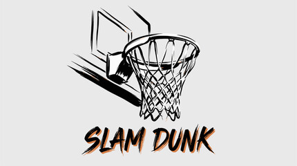 Slam dunk. Basketball hoop print design for tshirt print, poster, sticker, background. Game on. Sport graphic print. © panji