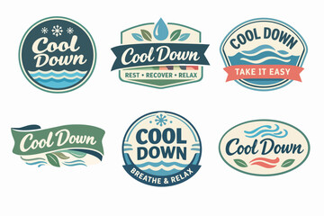 Fototapeta premium Set of vector cool down logos, badges, and emblems representing health, wellness, water, recovery, and relaxation concepts