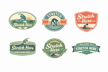 Obraz premium Stretching logos collection illustrating yoga, pilates, and fitness exercises, promoting physical activity and flexibility