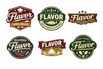 Obraz premium Flavor food labels set depicting various styles for culinary branding and premium restaurant packaging