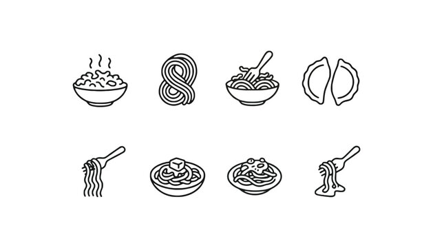Pasta food icons set noodle spaghetti dinner collection