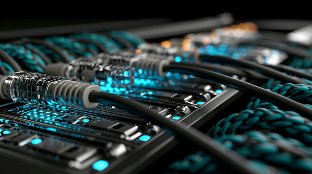 Close-up of modern server rack with sleek storage units and organized cable management, clean efficiency-focused composition, data center equipment, IT infrastructure, digital storage,