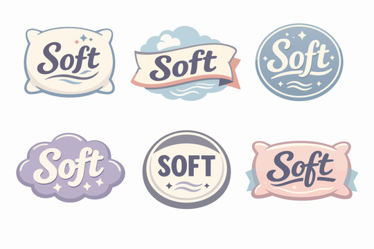 Soft word branding concept logos set, creating pillow and cloud shapes with gentle typography and pastel colors