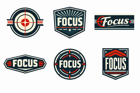 Collection of focus target and aim emblems, vector badges with strategic mission and vision concepts