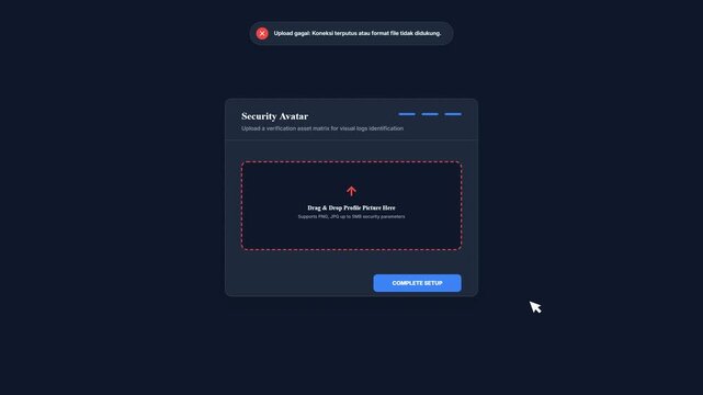 User Interface Upload File Error Notification Screen