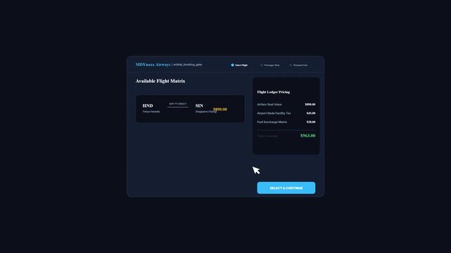 Flight Booking Matrix Online Airline Ticket Fare Update System Animation