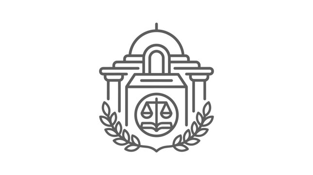 Judicial crest with scales of justice and wreath.