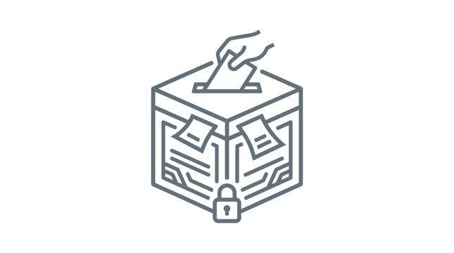 Blockchain technology secure digital voting ballot box icon.