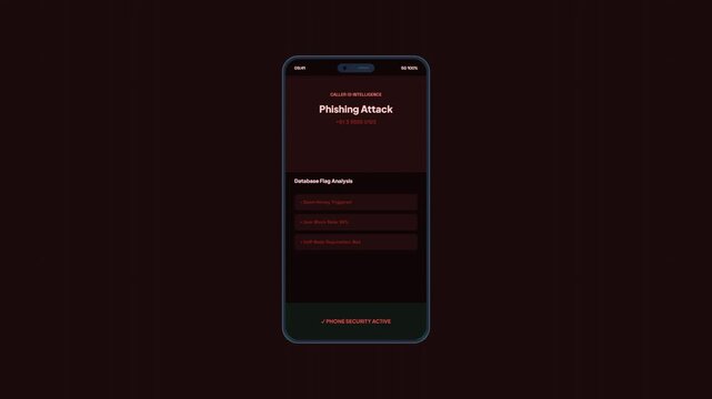 Mobile Phone Security Intelligence Interface Detecting Phishing Attack Call and Activating Protection Animation
