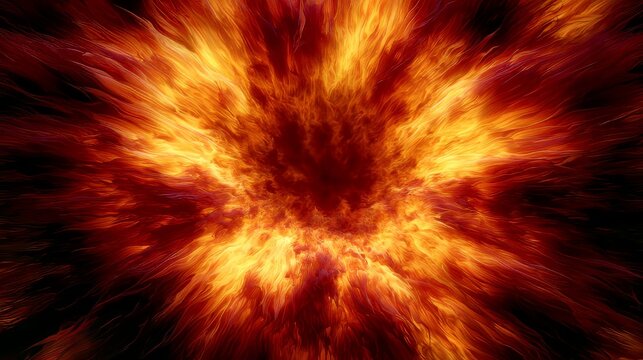 Abstract fire flame lava pattern with exploding volcano eruption, crater, asteroid and meteor effects, glowing red orange yellow gradient, smoke clouds and dramatic cosmic energy texture background