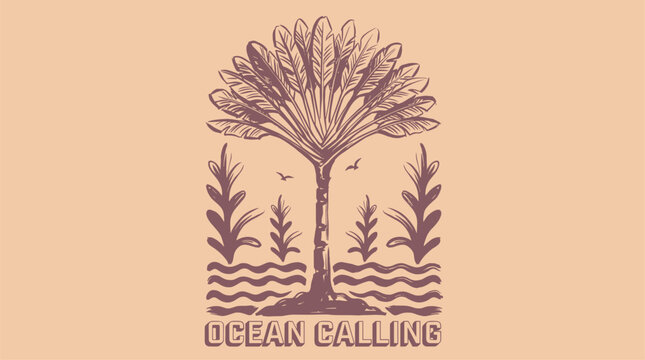 Ocean calling. Beach club. Endless summer artwork. Tropical vintage design for t shirt print. Palm tree island graphic.