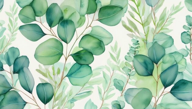 watercolor seeded eucalyptus seamless pattern watercolor floral frame or border with green leaves and branches for wedding stationary greetings wallpapers fashion background generative ai