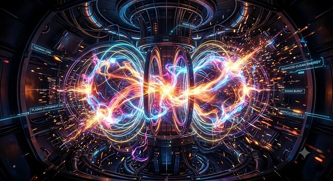 Futuristic nuclear fusion reactor core with high energy plasma confinement
