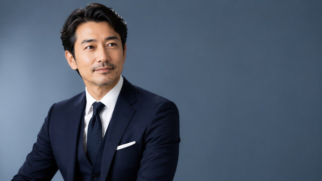 上品で信頼感のある40代日本人男性ポートレート