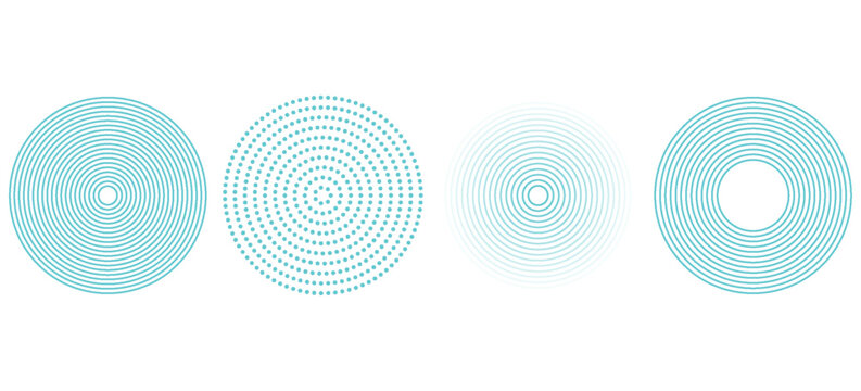Concentric ripple circles set. Seismic Earthquake alert radar. Radial signal, sonar wave, soundwave rings. touch effect or pulse. Ripped, dashed and dotted rings for epicenter,