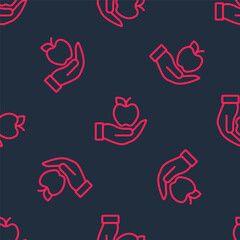 Obraz premium Red line Apple icon isolated seamless pattern on black background. Excess weight. Healthy diet menu. Fitness diet apple. Vector