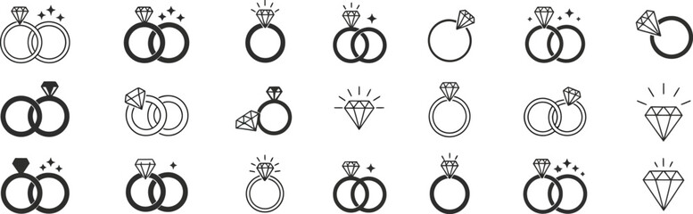 Naklejka premium Wedding Ring Icon Vector Featuring Diamond Engagement Ring Symbol for Marriage Proposal Love Commitment Jewelry and Bridal Design Applications