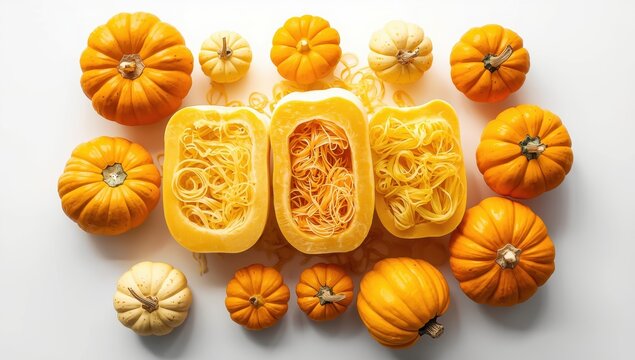 cut spaghetti squash on a white background