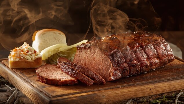 Texas-style smoked beef brisket, seasoned and slowly cooked over mesquite wood in a classic BBQ method. Chopped brisket.