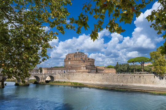 Bastione San Giovanni, Castel Sant'Angelo with Ponte Sant'Angelo on the Tiber River, Rome Italy
