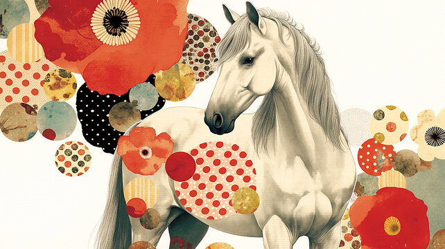 伝統文様をまとった空間を駆け抜ける馬の和風アートイラスト、競馬、疾走感、躍動感、たてがみ、優雅、力強い、走る、動物、日本風、和柄、装飾、華やか、背景素材、ポスター、広告、壁紙、アート、デザイン、豪華、勝負運、縁起、気品、スピード感、勇壮、生命力、躍進、和モダン、表紙、カード、バナー、観賞用、インパクト、創作素材、商用利用、待受画面、印刷向け、和文化、躍進祈願、和風素材、素材集、販促用、高級感、招福