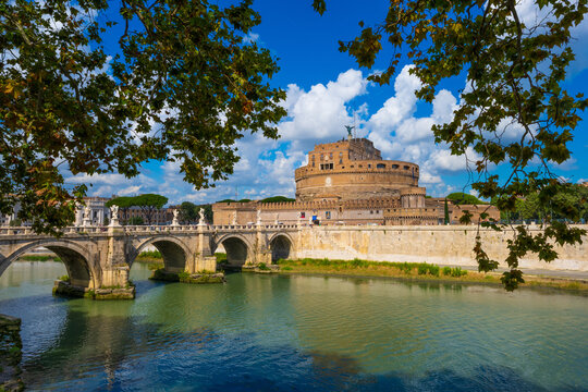 Bastione San Giovanni, Castel Sant'Angelo with Ponte Sant'Angelo on the Tiber River, Rome Italy
