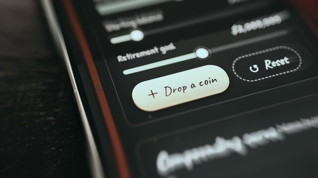 User taps the button labeled Drop a coin initiating a savings action