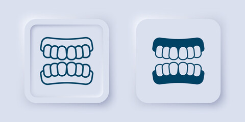 Filled and outline Dentures model icon isolated on grey background. Teeth of the upper jaw. Dental concept. Square button. Vector © Iryna