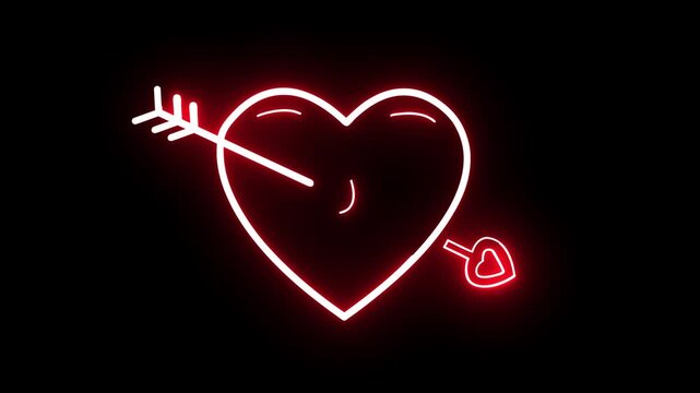 "Bright red neon heart and arrow design featuring a Valentine's Day-inspired glowing animation and romantic ambiance."