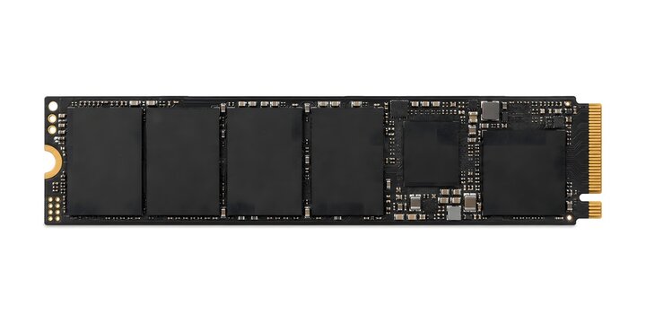 M.2 NVMe SSD Storage Module Isolated on White Background, High Speed Computer Hardware Component