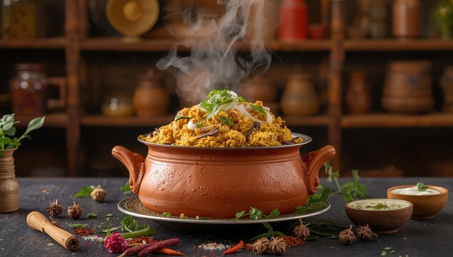 Dum Handi chicken Biryani is made in a clay pot known as Haandi. It's a favored Indian meat dish.