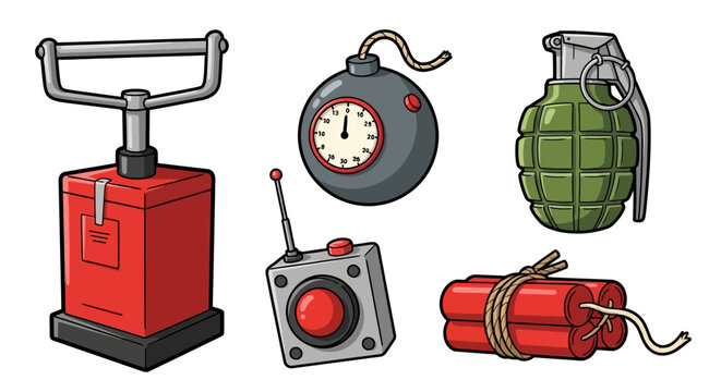 Collection of various explosive devices and detonators.