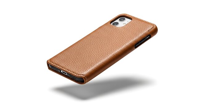 Brown leather smartphone case for mobile phone protection with a luxury texture and stitching.leather iphone case 