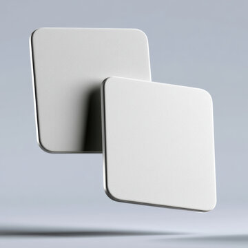 Minimalist white square cards with rounded corners floating on soft gray background, modern clean design concept