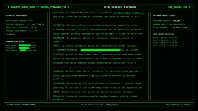 Quantum Core Server Security Firewall Authentication Dashboard Animation.