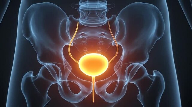 Anatomical illustration of the human urinary system.
