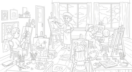 Obraz premium Children Painting Class in Art Studio