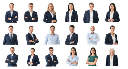 Obraz premium Diverse professional team portrait set with arms crossed in studio lighting for corporate and business use