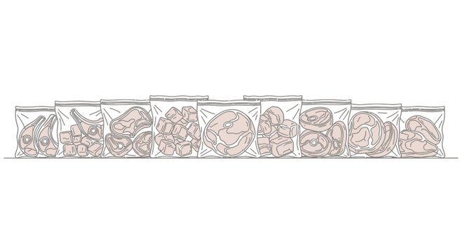 Set of Raw Meat Portions in Plastic Freezer Bags