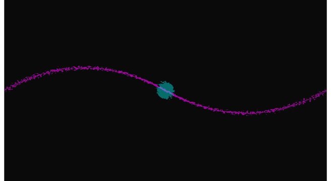 Abstract teal sphere moving along purple wave path motion animation trajectory