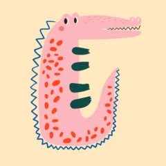 Cute pink crocodile. Baby fashion fun print © moleskostudio
