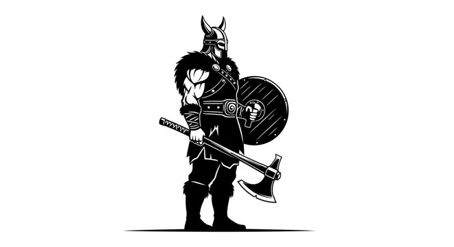Powerful Viking Warrior with Axe and Shield in Detailed Illustration.