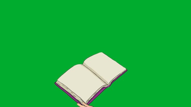 2d animation Magic book held by a hand closely with sparkling particles explosion stream fx animation on green screen. Glowing light dust flare stars overlay abstract vector fairy tale sorcery wizard