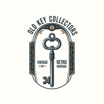 Ornate vintage key emblem for Old Key Collectors with a decorative frame.