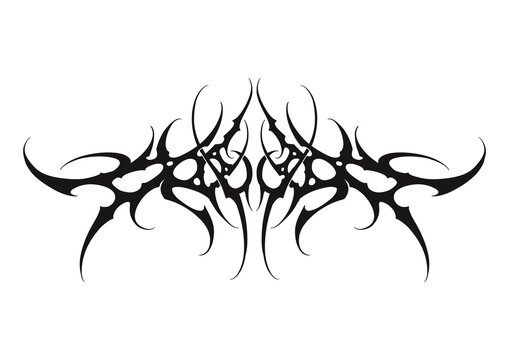 Abstract tattoo-inspired lettering and tribal sigil collection featuring ornamental blackwork elements, gothic calligraphy, decorative symbols, symmetrical line art, and dark aesthetic designs isolate