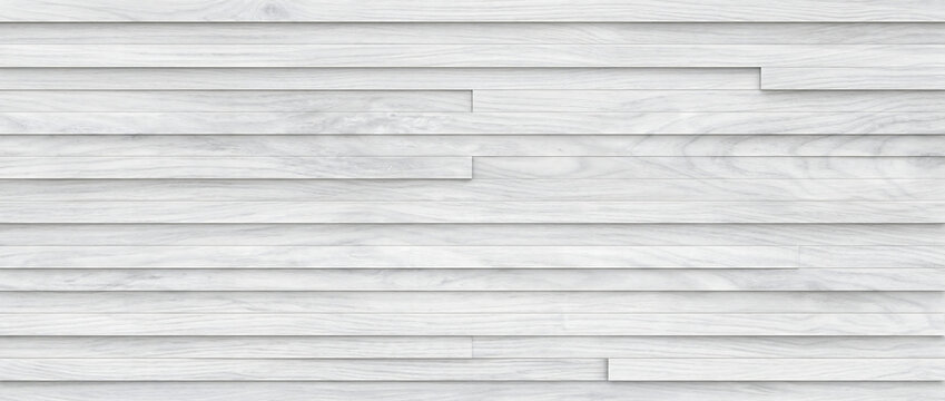 Wood background displays an exquisite white timber surface showing modern horizontal linear 3D plank layers