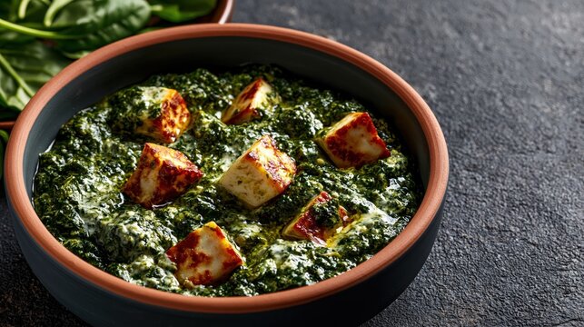 palak paneer, indian spinach curry with cottage cheese