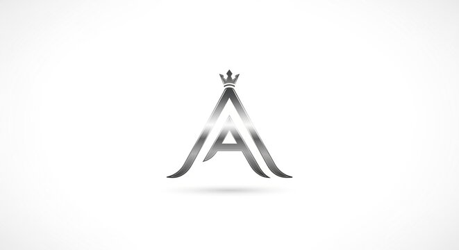 Close-up of a metallic letter A with crown symbol on a white background, minimalistic style